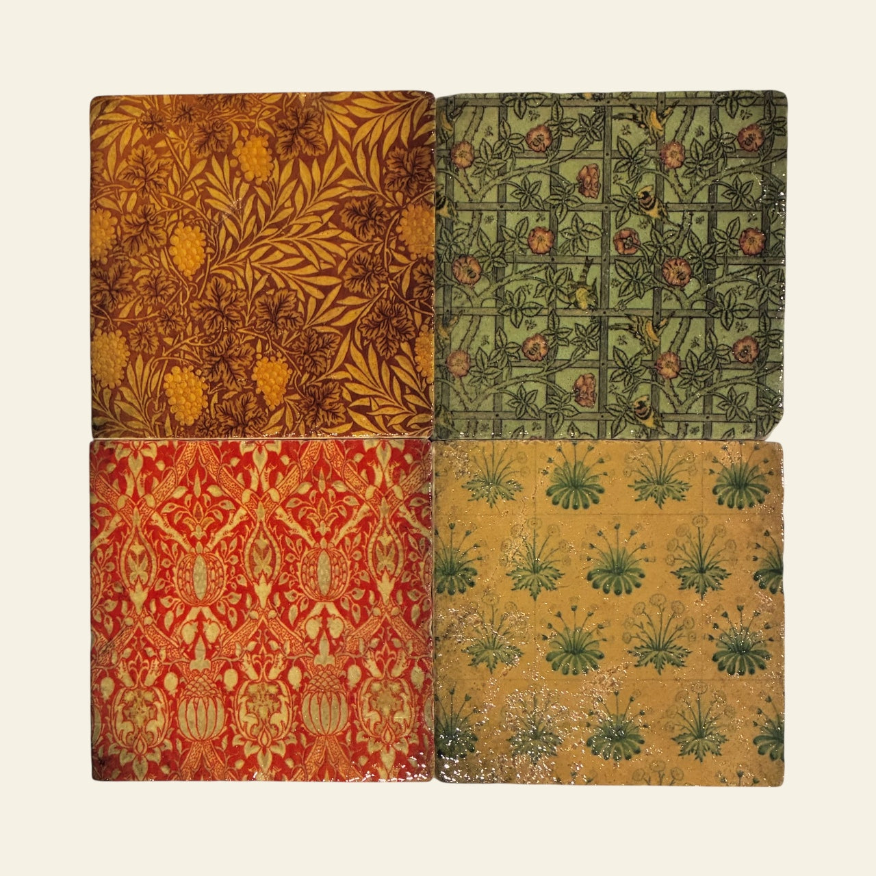 Multicolored stone coasters on a beige background